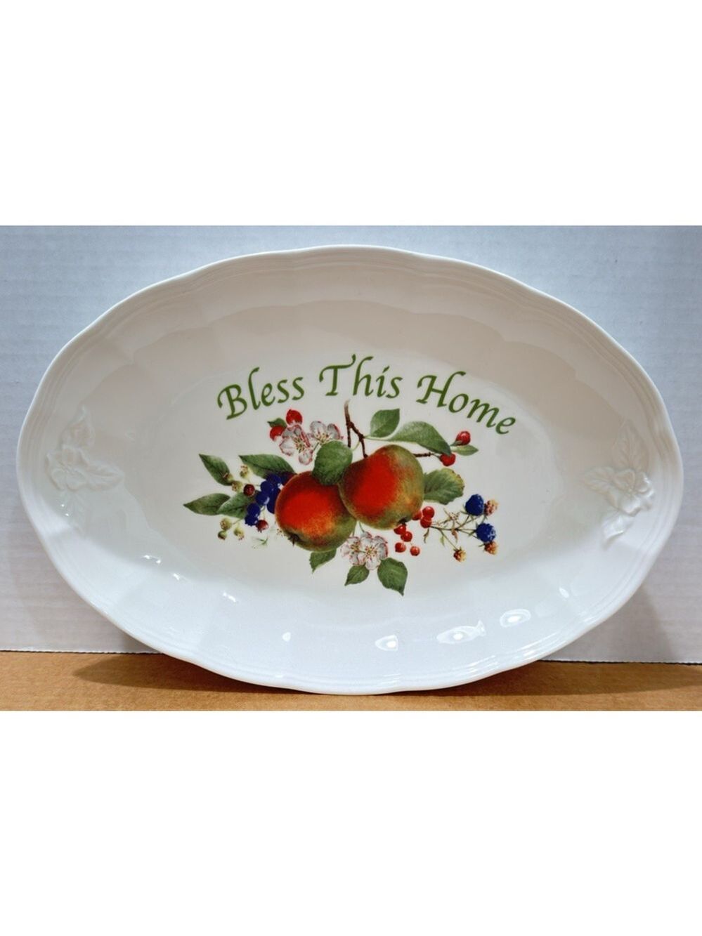 Lenox Orchard in Bloom "Bless This Home" Ceramic Serving Tray 11" x 7. 25" Apple
